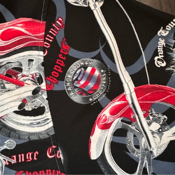 Vintage Y2K Orange County Ripped Motorcycle Camp Button Up Sz Large - Picture 4 of 8